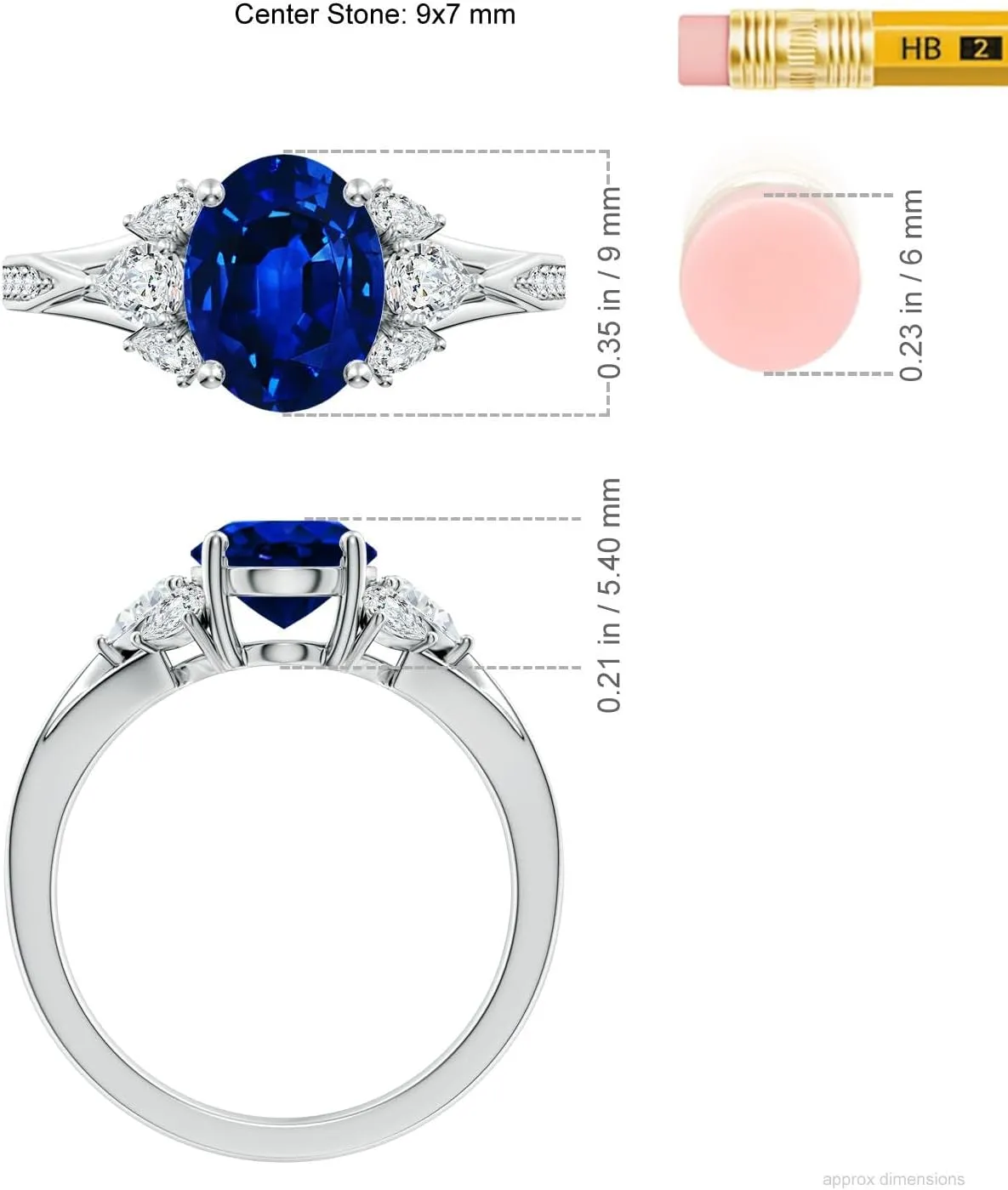 Angara Lab Grown Oval Blue Sapphire Engagement Ring with Lab Pear Diamonds in 14K Solid Gold/Platinum | September Birthstone, Birthday, Anniversary, Wedding Jewelry Gift for Women