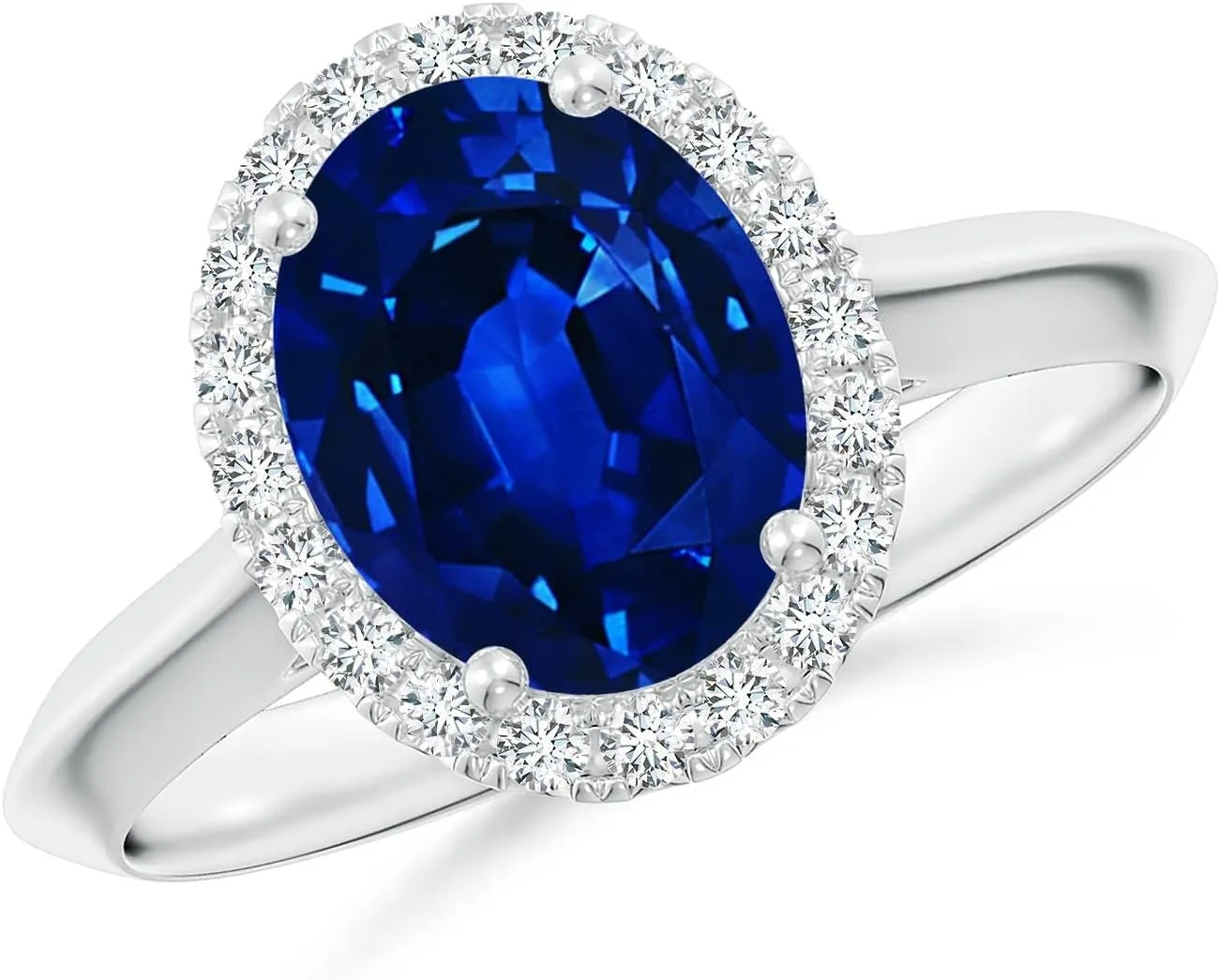 Angara Lab Grown Oval Blue Sapphire Halo Knife-Edge Shank Engagement Ring in 14K Solid Gold/Platinum | September Birthstone, Birthday, Anniversary, Wedding Jewelry Gift for Women