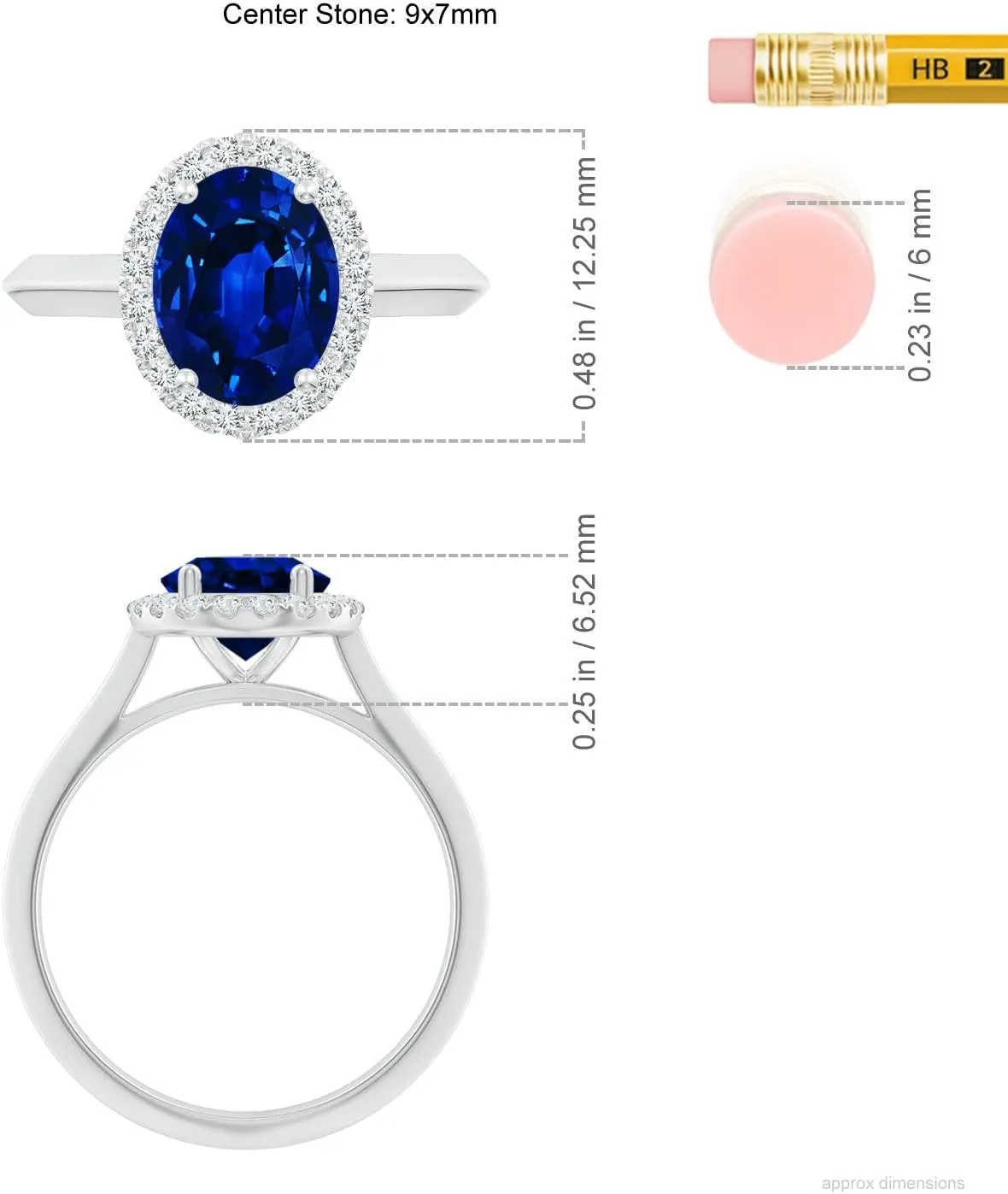 Angara Lab Grown Oval Blue Sapphire Halo Knife-Edge Shank Engagement Ring in 14K Solid Gold/Platinum | September Birthstone, Birthday, Anniversary, Wedding Jewelry Gift for Women