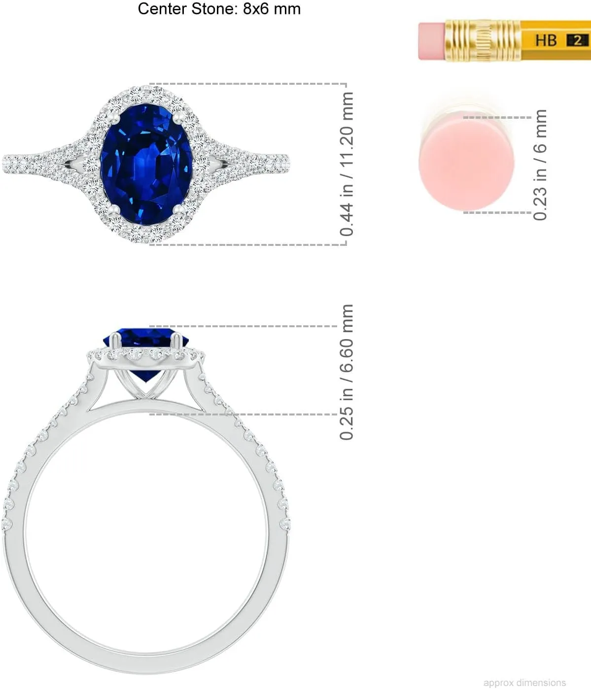 Angara Lab Grown Oval Blue Sapphire Halo Split Shank Engagement Ring in 14K Solid Gold/Platinum | September Birthstone, Birthday, Anniversary, Wedding Jewelry Gift for Women
