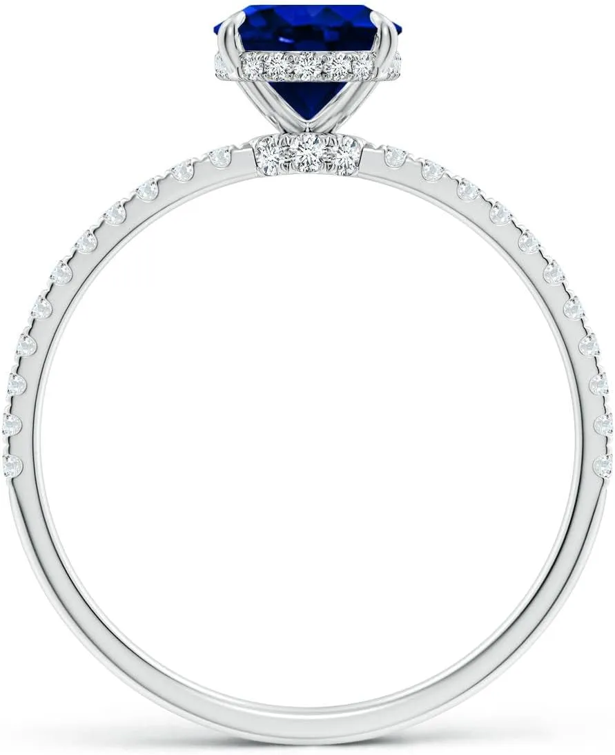 Angara Lab Grown Oval Blue Sapphire Hidden Halo Classic Engagement Ring in 14K Solid Gold/Platinum | September Birthstone, Birthday, Anniversary, Wedding Jewelry Gift for Women