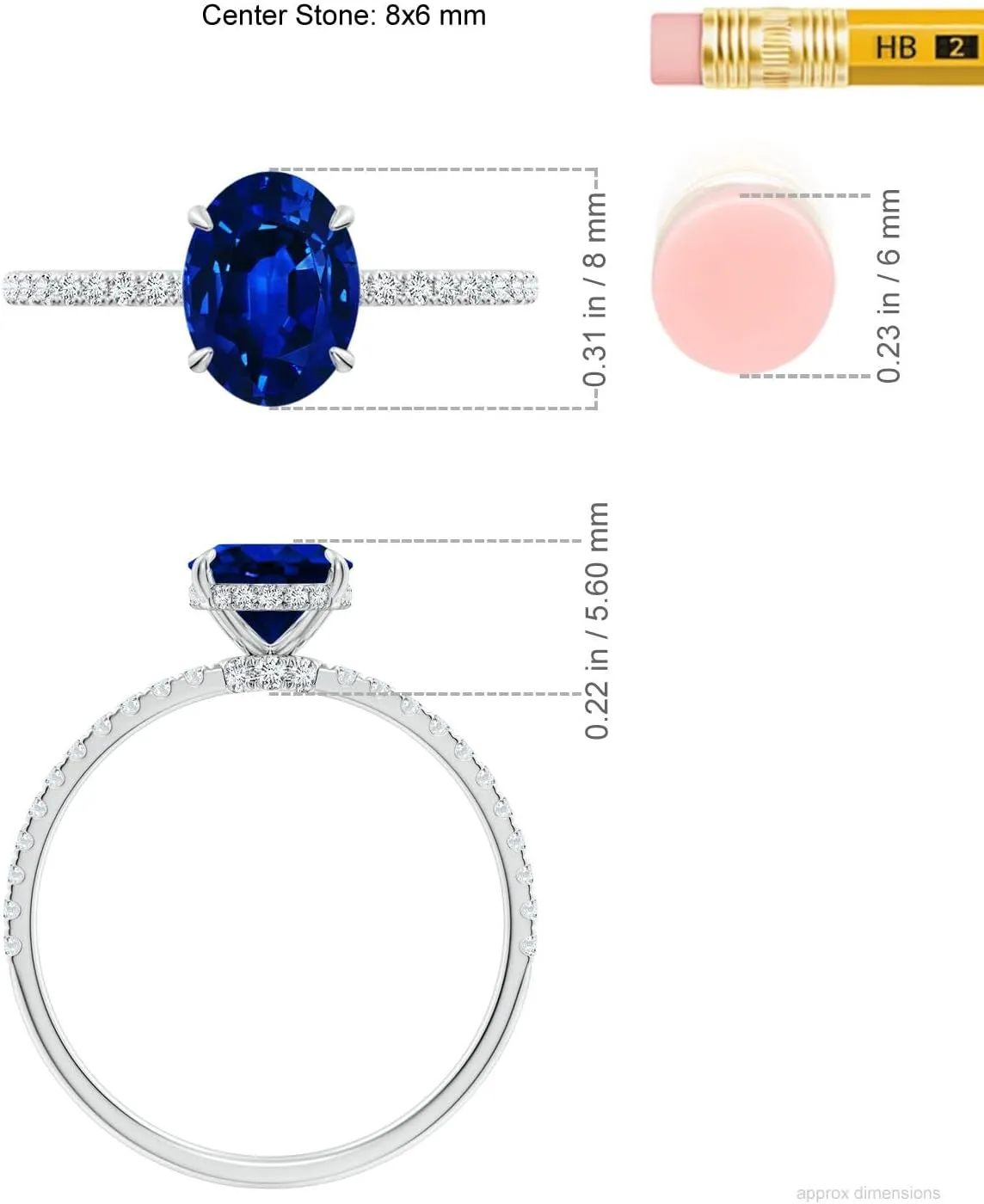 Angara Lab Grown Oval Blue Sapphire Hidden Halo Classic Engagement Ring in 14K Solid Gold/Platinum | September Birthstone, Birthday, Anniversary, Wedding Jewelry Gift for Women