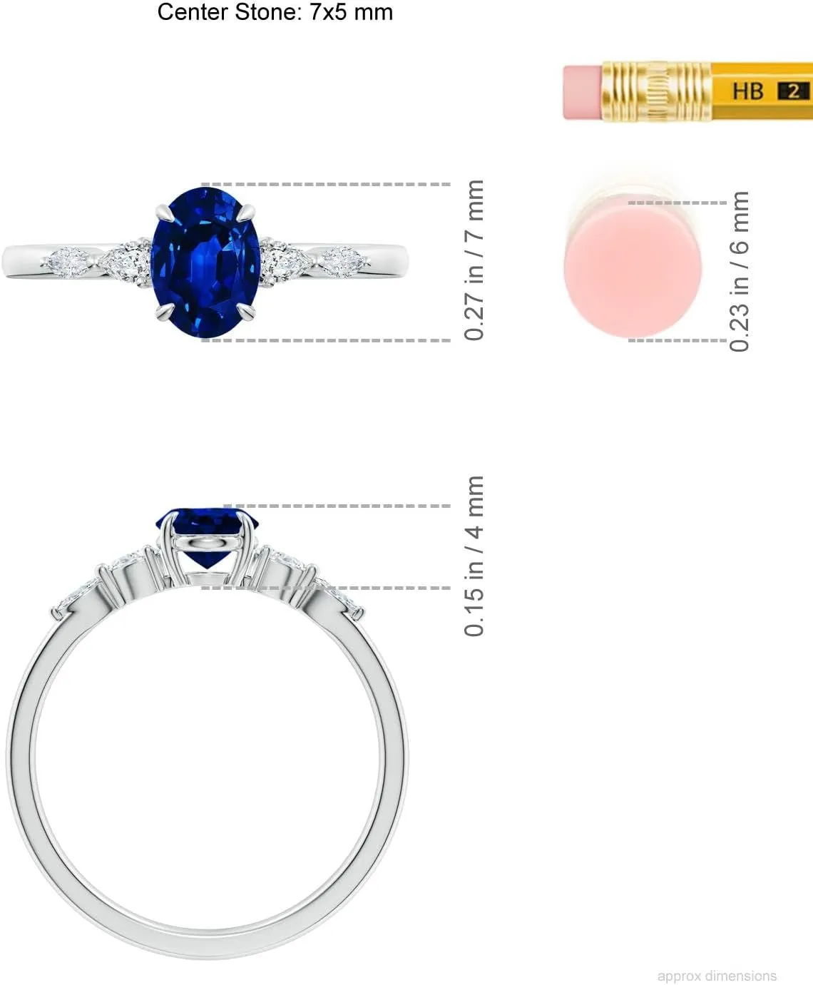 Angara Lab Grown Oval Blue Sapphire Side Stone Engagement Ring in 14K Solid Gold/Platinum | September Birthstone, Birthday, Anniversary, Wedding Jewelry Gift for Women