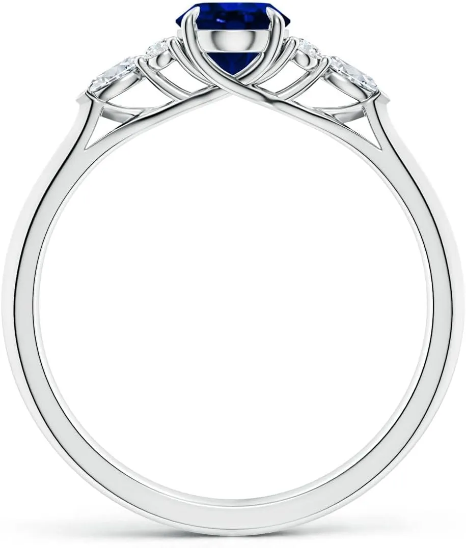 Angara Lab Grown Oval Blue Sapphire Side Stone Engagement Ring with Diamonds in 14K Solid Gold/Platinum | September Birthstone, Birthday, Anniversary, Wedding Jewelry Gift for Women