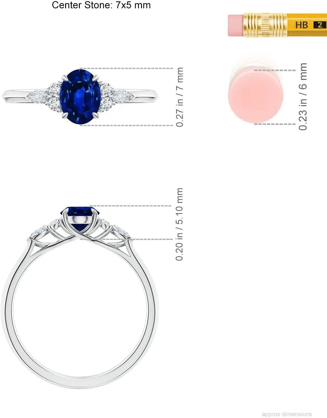Angara Lab Grown Oval Blue Sapphire Side Stone Engagement Ring with Diamonds in 14K Solid Gold/Platinum | September Birthstone, Birthday, Anniversary, Wedding Jewelry Gift for Women