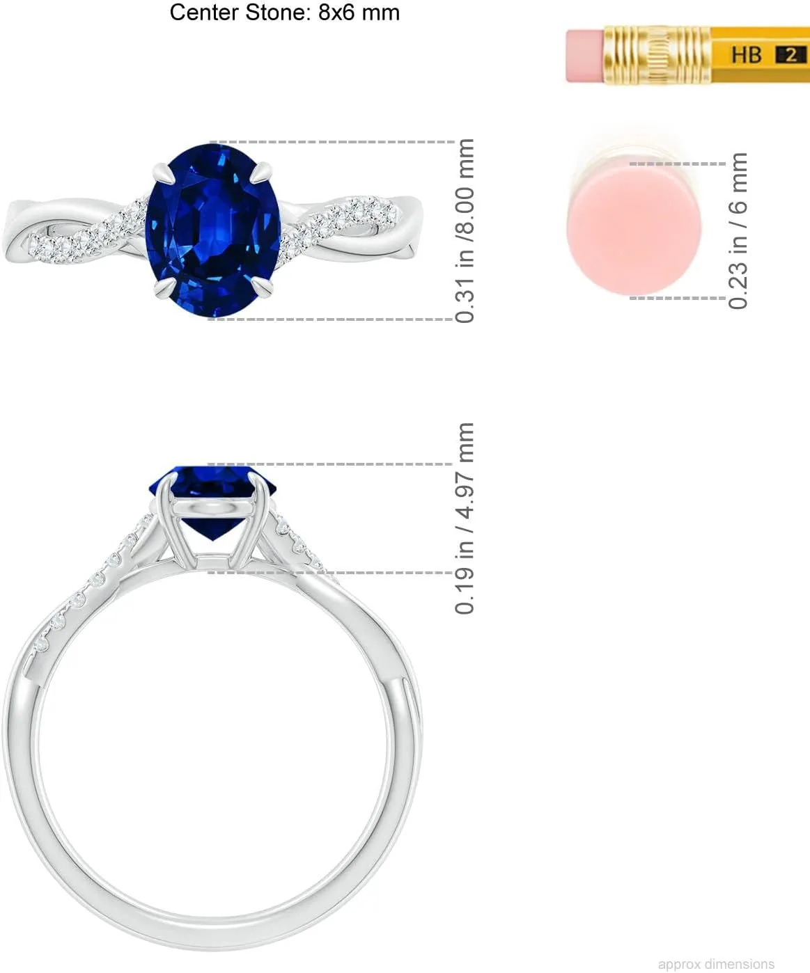 Angara Lab Grown Oval Blue Sapphire Twisted Shank Engagement Ring in 14K Solid Gold/Platinum | September Birthstone, Birthday, Anniversary, Wedding Jewelry Gift for Women