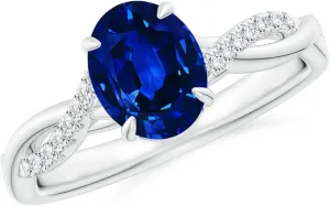 Angara Lab Grown Oval Blue Sapphire Twisted Shank Engagement Ring in 14K Solid Gold/Platinum | September Birthstone, Birthday, Anniversary, Wedding Jewelry Gift for Women