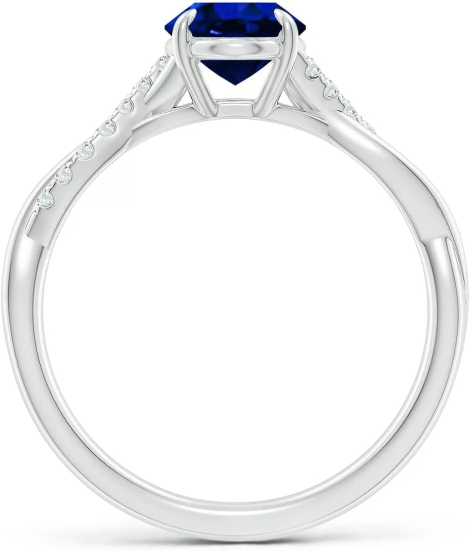 Angara Lab Grown Oval Blue Sapphire Twisted Shank Engagement Ring in 14K Solid Gold/Platinum | September Birthstone, Birthday, Anniversary, Wedding Jewelry Gift for Women