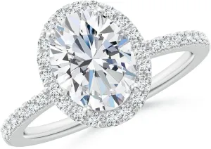 Angara Lab Grown Oval Diamond Classic Halo Engagement Ring in 14K Solid Gold/Platinum | April Birthstone, Birthday, Anniversary, Wedding Jewelry Gift for Women