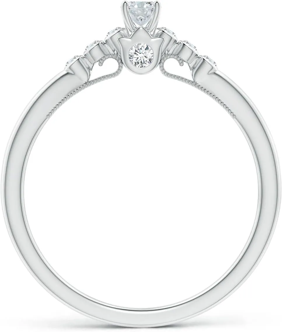 Angara Lab Grown Oval Diamond Engagement Ring with Bezel-Set Accents in Silver / 14K Solid Gold/Platinum | April Birthstone, Birthday, Anniversary, Wedding Jewelry Gift for Women