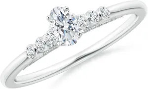 Angara Lab Grown Oval Diamond Engagement Ring with Bezel-Set Accents in Silver / 14K Solid Gold/Platinum | April Birthstone, Birthday, Anniversary, Wedding Jewelry Gift for Women