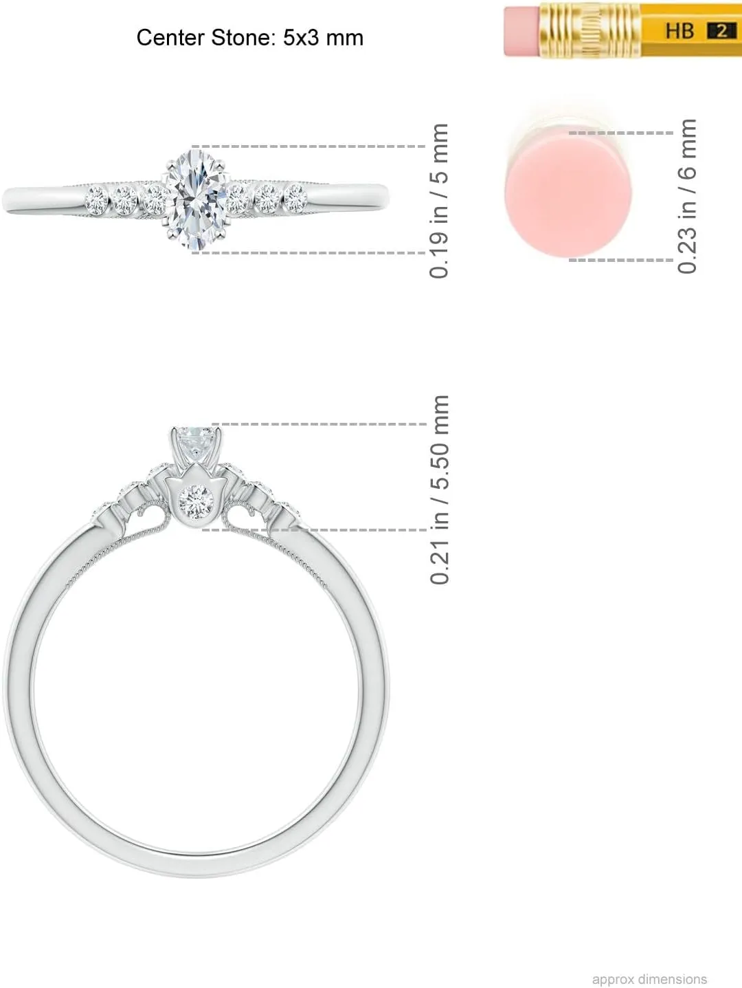 Angara Lab Grown Oval Diamond Engagement Ring with Bezel-Set Accents in Silver / 14K Solid Gold/Platinum | April Birthstone, Birthday, Anniversary, Wedding Jewelry Gift for Women