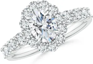 Angara Lab Grown Oval Diamond Floral Halo Engagement Ring in Silver / 14K Solid Gold/Platinum | April Birthstone, Birthday, Anniversary, Wedding Jewelry Gift for Women