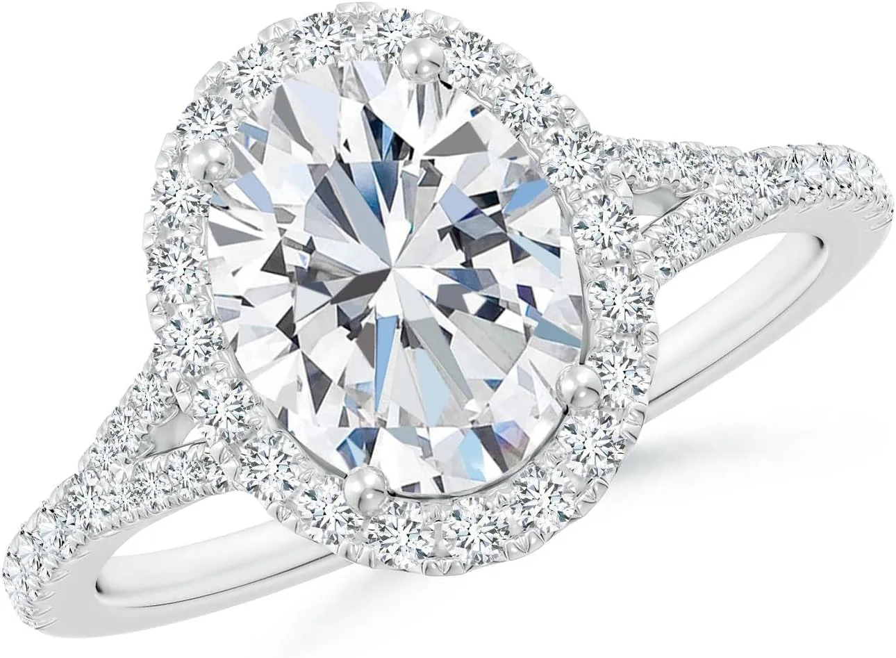 Angara Lab Grown Oval Diamond Halo Split Shank Engagement Ring in Silver / 14K Solid Gold/Platinum | April Birthstone, Birthday, Anniversary, Wedding Jewelry Gift for Women