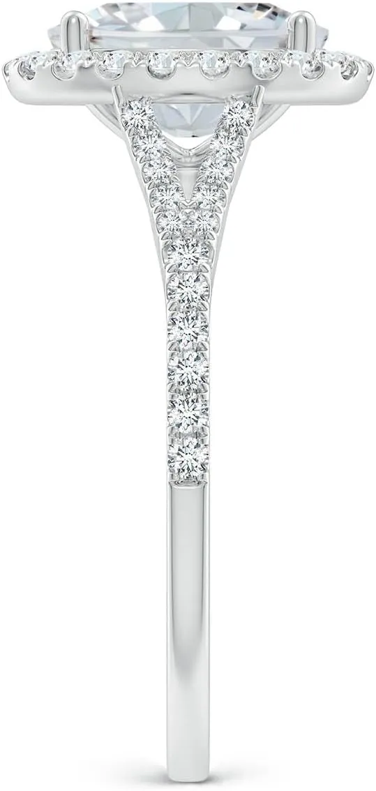 Angara Lab Grown Oval Diamond Halo Split Shank Engagement Ring in Silver / 14K Solid Gold/Platinum | April Birthstone, Birthday, Anniversary, Wedding Jewelry Gift for Women