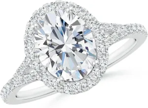 Angara Lab Grown Oval Diamond Halo Split Shank Engagement Ring in Silver / 14K Solid Gold/Platinum | April Birthstone, Birthday, Anniversary, Wedding Jewelry Gift for Women