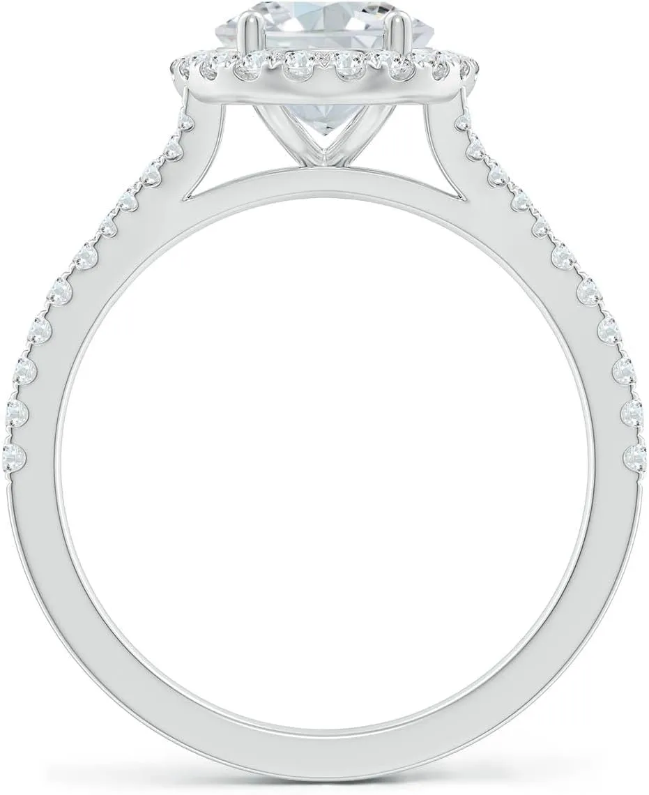 Angara Lab Grown Oval Diamond Halo Split Shank Engagement Ring in Silver / 14K Solid Gold/Platinum | April Birthstone, Birthday, Anniversary, Wedding Jewelry Gift for Women