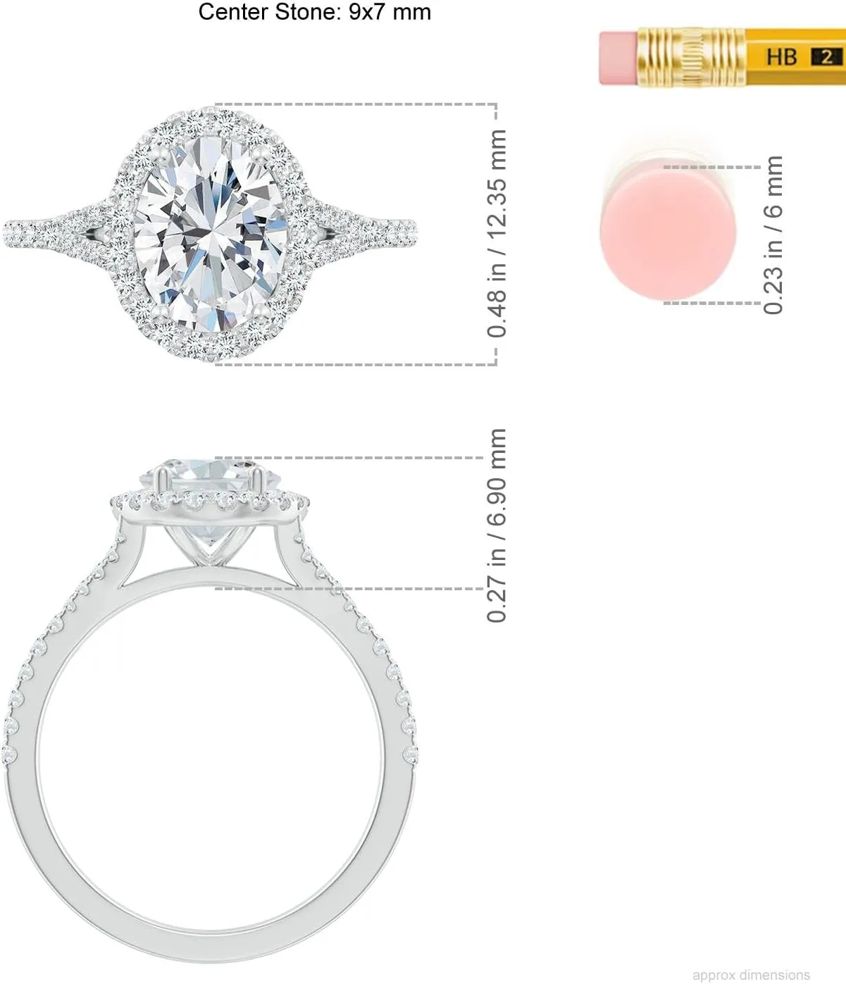 Angara Lab Grown Oval Diamond Halo Split Shank Engagement Ring in Silver / 14K Solid Gold/Platinum | April Birthstone, Birthday, Anniversary, Wedding Jewelry Gift for Women