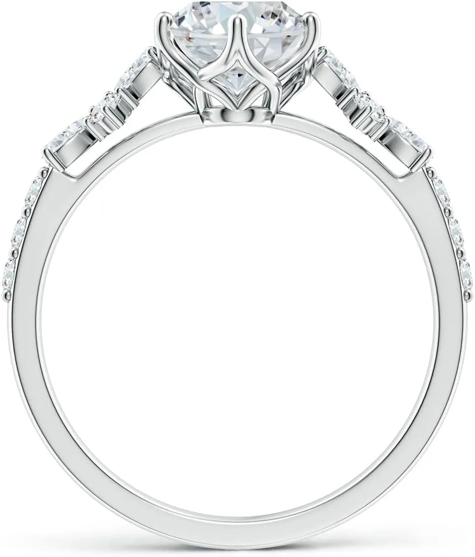 Angara Lab Grown Oval Diamond Side Stone Engagement Ring with Accents in 14K Solid Gold/Platinum | April Birthstone, Birthday, Anniversary, Wedding Jewelry Gift for Women