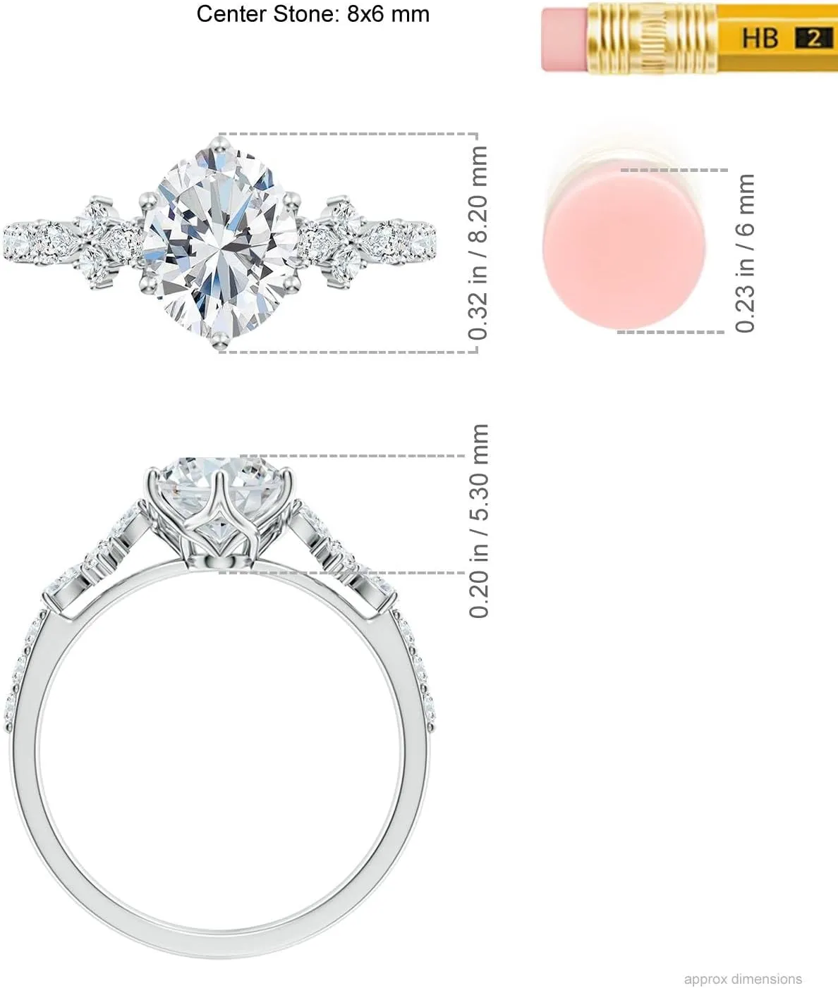 Angara Lab Grown Oval Diamond Side Stone Engagement Ring with Accents in 14K Solid Gold/Platinum | April Birthstone, Birthday, Anniversary, Wedding Jewelry Gift for Women