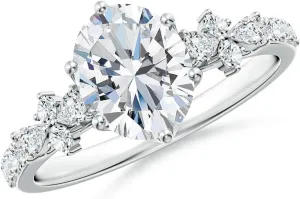 Angara Lab Grown Oval Diamond Side Stone Engagement Ring with Accents in 14K Solid Gold/Platinum | April Birthstone, Birthday, Anniversary, Wedding Jewelry Gift for Women