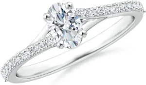 Angara Lab Grown Oval Diamond Split Shank Engagement Ring with Accents in 14K Solid Gold/Platinum | April Birthstone, Birthday, Anniversary, Wedding Jewelry Gift for Women