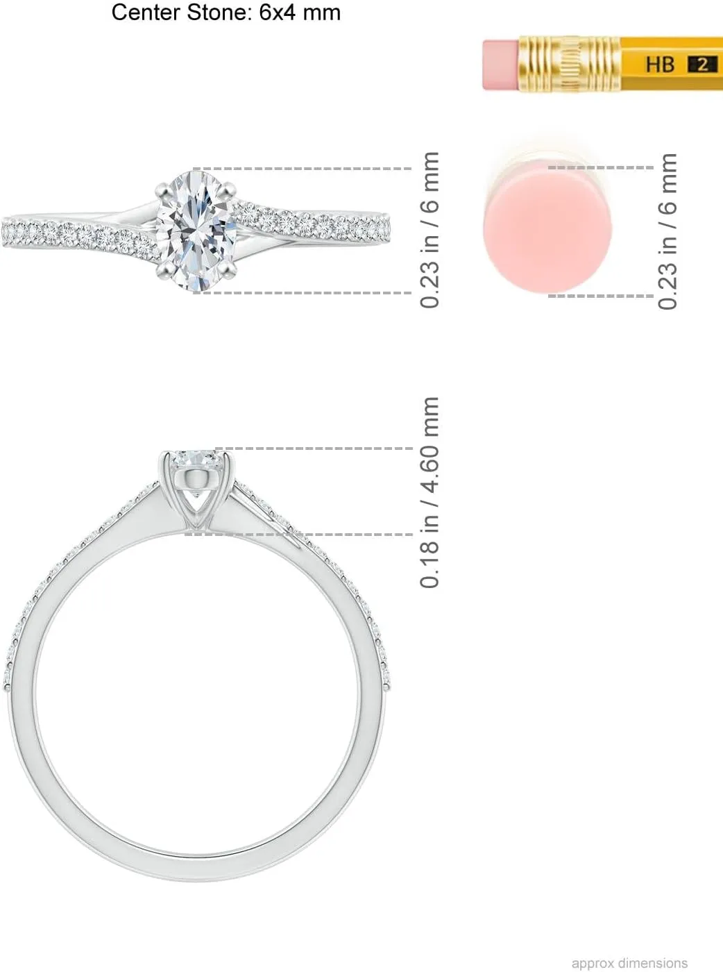 Angara Lab Grown Oval Diamond Split Shank Engagement Ring with Accents in 14K Solid Gold/Platinum | April Birthstone, Birthday, Anniversary, Wedding Jewelry Gift for Women