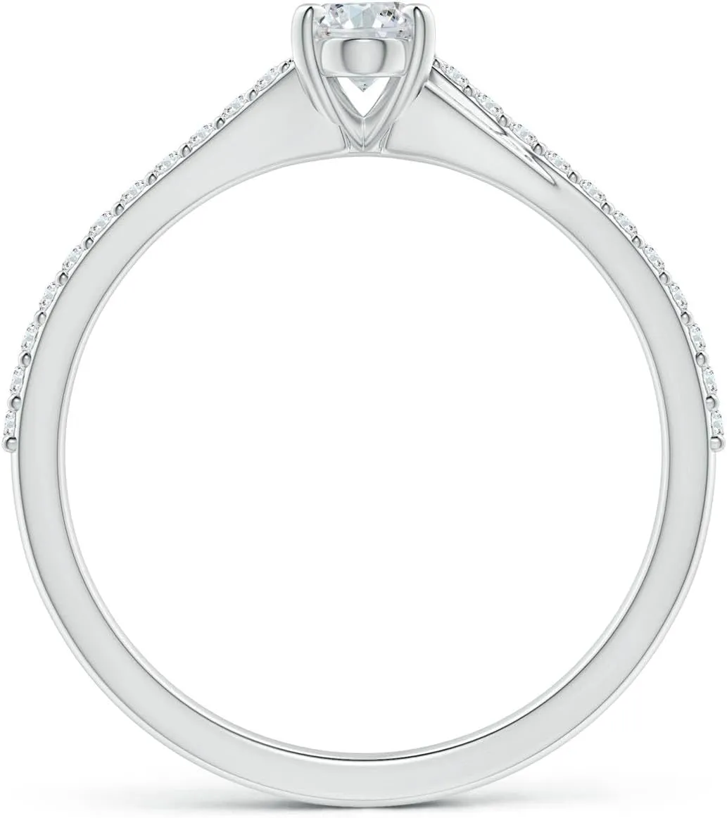 Angara Lab Grown Oval Diamond Split Shank Engagement Ring with Accents in 14K Solid Gold/Platinum | April Birthstone, Birthday, Anniversary, Wedding Jewelry Gift for Women