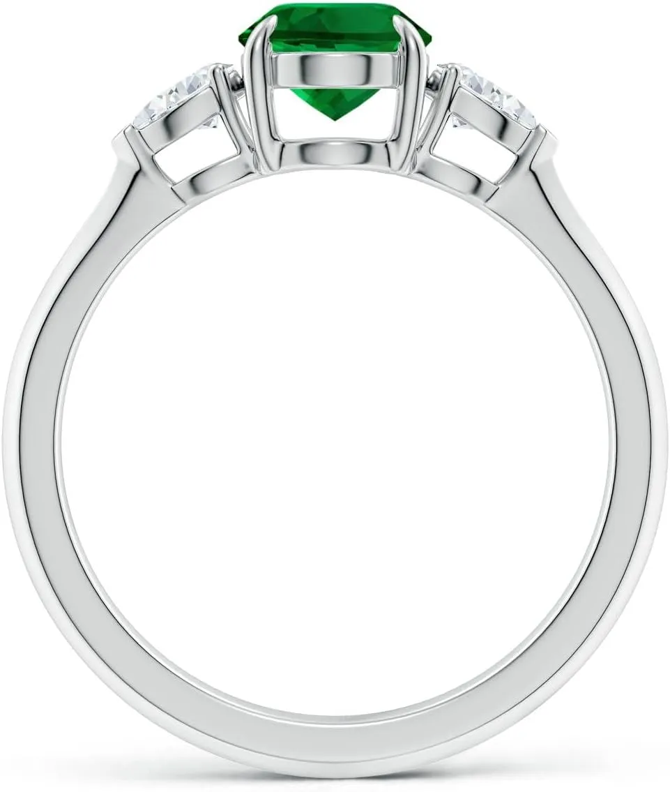 Angara Lab Grown Oval Emerald and Pear Diamond Three Stone Engagement Ring in 14K Solid Gold/Platinum | May Birthstone, Birthday, Anniversary, Wedding Jewelry Gift for Women