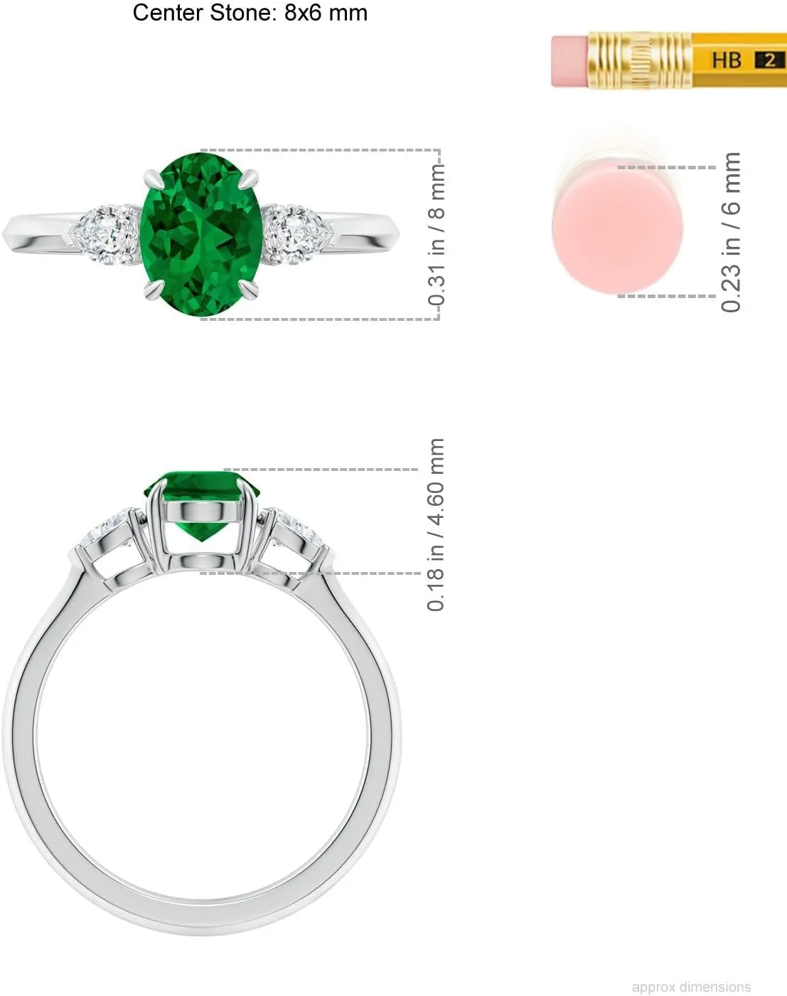 Angara Lab Grown Oval Emerald and Pear Diamond Three Stone Engagement Ring in 14K Solid Gold/Platinum | May Birthstone, Birthday, Anniversary, Wedding Jewelry Gift for Women