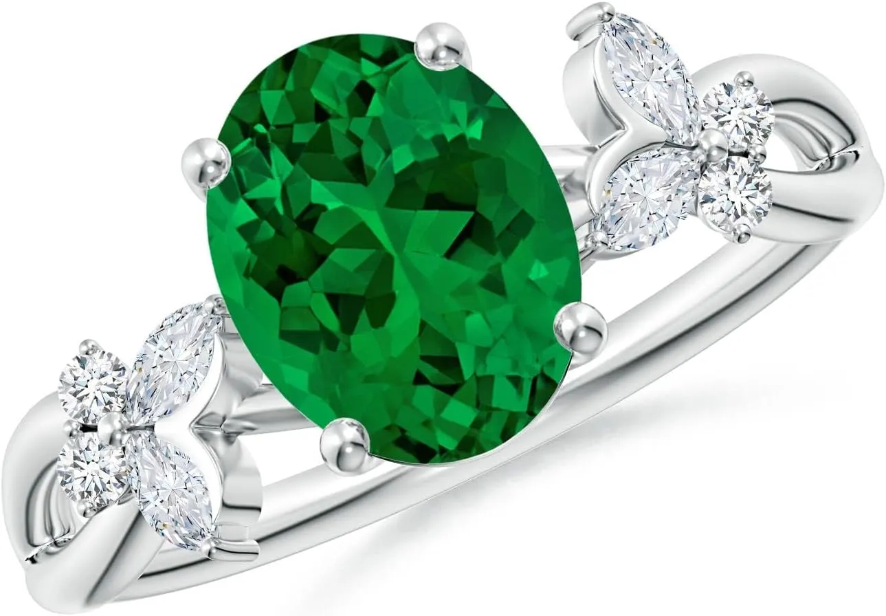 Angara Lab Grown Oval Emerald Butterfly Engagement Ring in 14K Solid Gold/Platinum | May Birthstone, Birthday, Anniversary, Wedding Jewelry Gift for Women