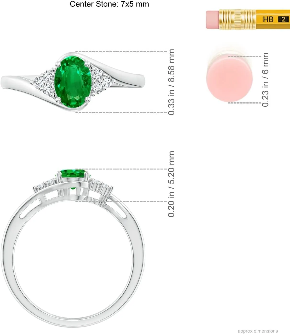 Angara Lab Grown Oval Emerald Bypass Ring with Trio Diamond Accents in 14K Solid Gold/Platinum | May Birthstone, Birthday, Engagement, Anniversary, Wedding Jewelry Gift for Women