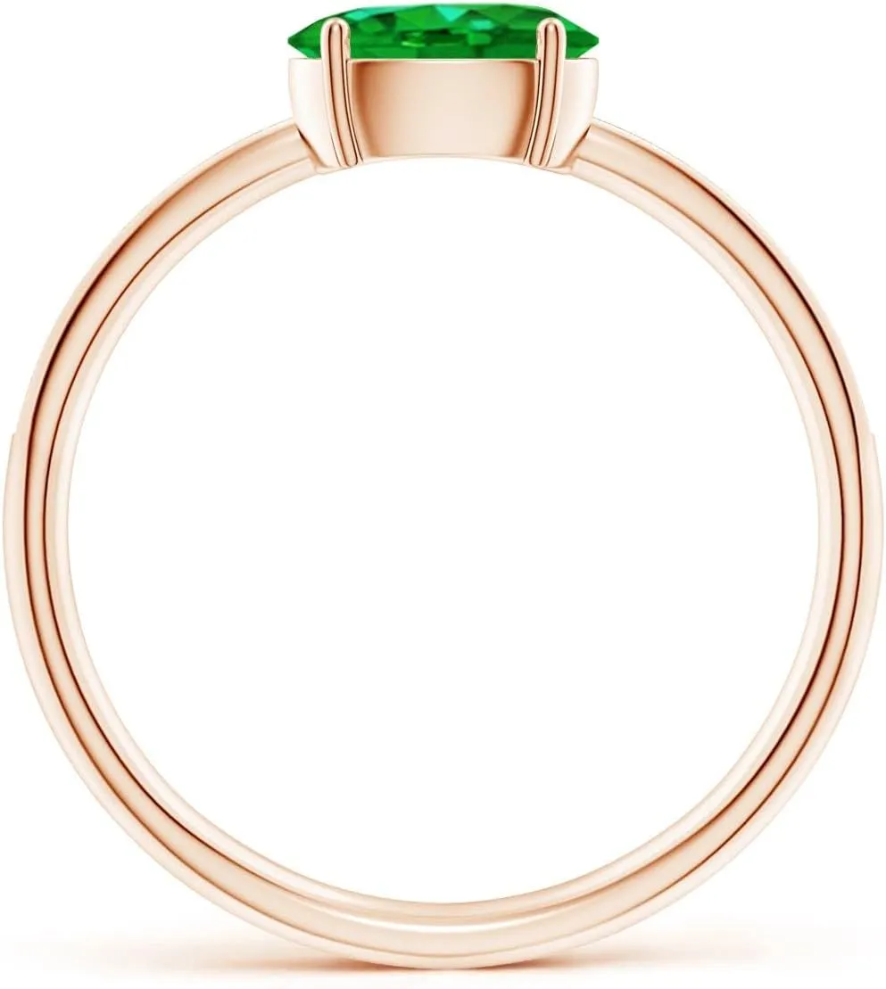 Angara Lab Grown Oval Emerald Off-Centered Solitaire Ring With Diamonds in Silver / 14K Solid Gold/Platinum | May Birthstone, Birthday, Engagement, Anniversary, Wedding Jewelry Gift for Women