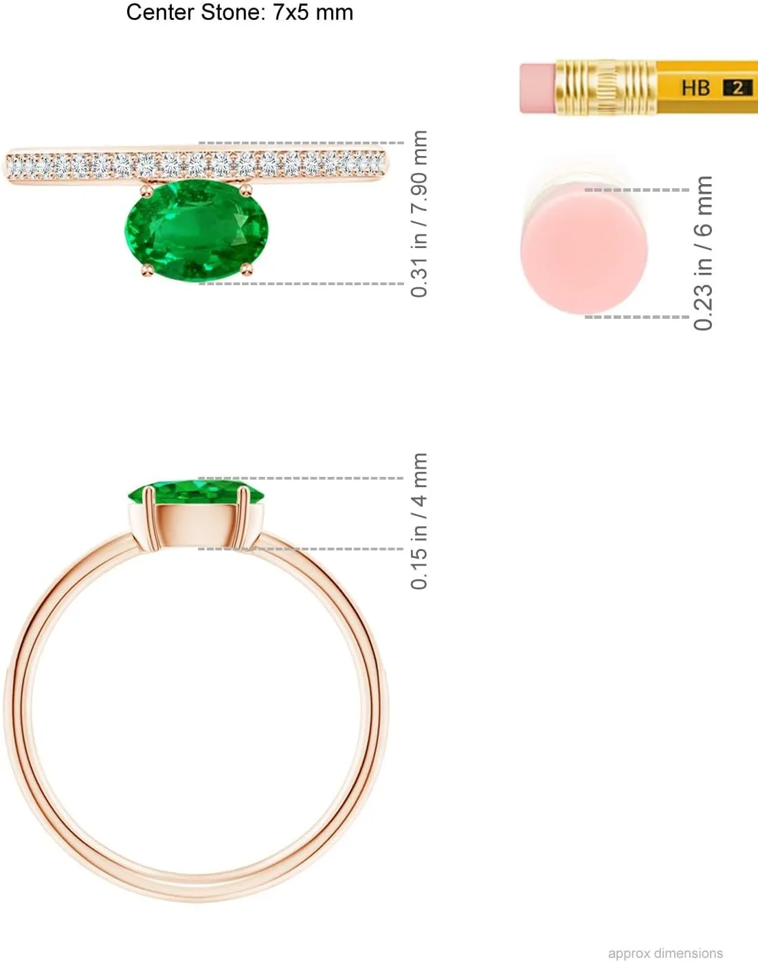 Angara Lab Grown Oval Emerald Off-Centered Solitaire Ring With Diamonds in Silver / 14K Solid Gold/Platinum | May Birthstone, Birthday, Engagement, Anniversary, Wedding Jewelry Gift for Women