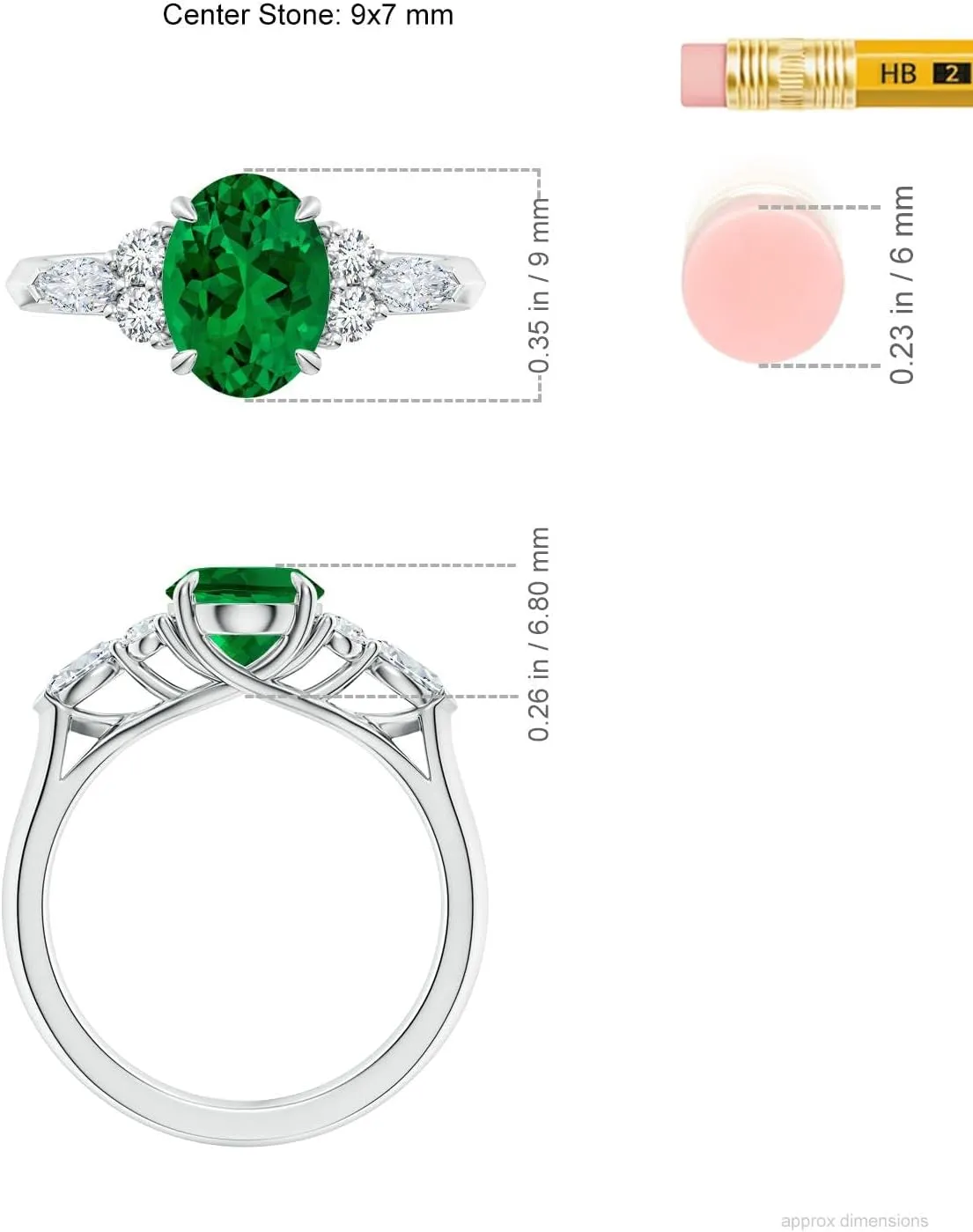 Angara Lab Grown Oval Emerald Side Stone Engagement Ring with Diamonds in 14K Solid Gold/Platinum | May Birthstone, Birthday, Anniversary, Wedding Jewelry Gift for Women