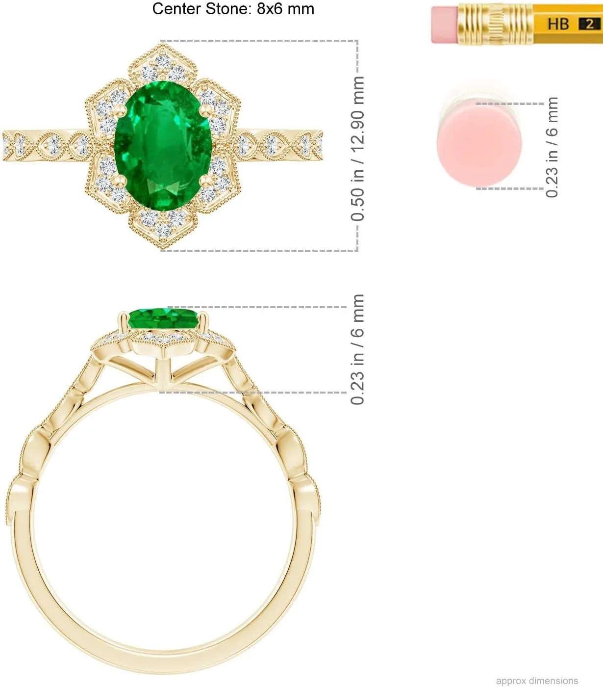 Angara Lab Grown Oval Emerald Trillium Floral Shank Ring in 14K Solid Gold | May Birthstone, Birthday, Engagement, Anniversary, Wedding Jewelry Gift for Women