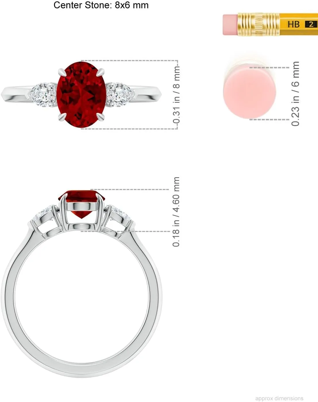 Angara Lab Grown Oval Ruby and Pear Diamond Three Stone Engagement Ring in 14K Solid Gold/Platinum | July Birthstone, Birthday, Anniversary, Wedding Jewelry Gift for Women