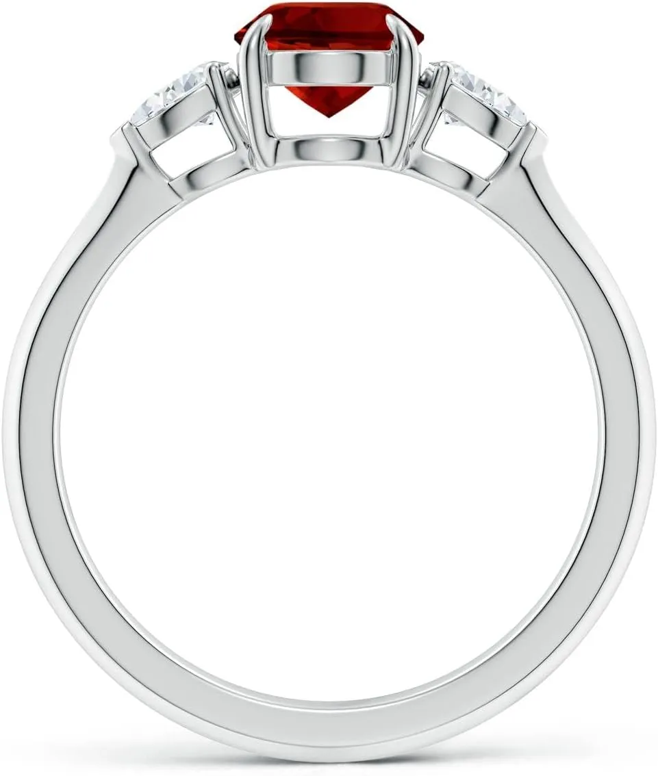 Angara Lab Grown Oval Ruby and Pear Diamond Three Stone Engagement Ring in 14K Solid Gold/Platinum | July Birthstone, Birthday, Anniversary, Wedding Jewelry Gift for Women