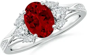 Angara Lab Grown Oval Ruby Engagement Ring with Lab Pear Diamonds in 14K Solid Gold/Platinum | July Birthstone, Birthday, Anniversary, Wedding Jewelry Gift for Women