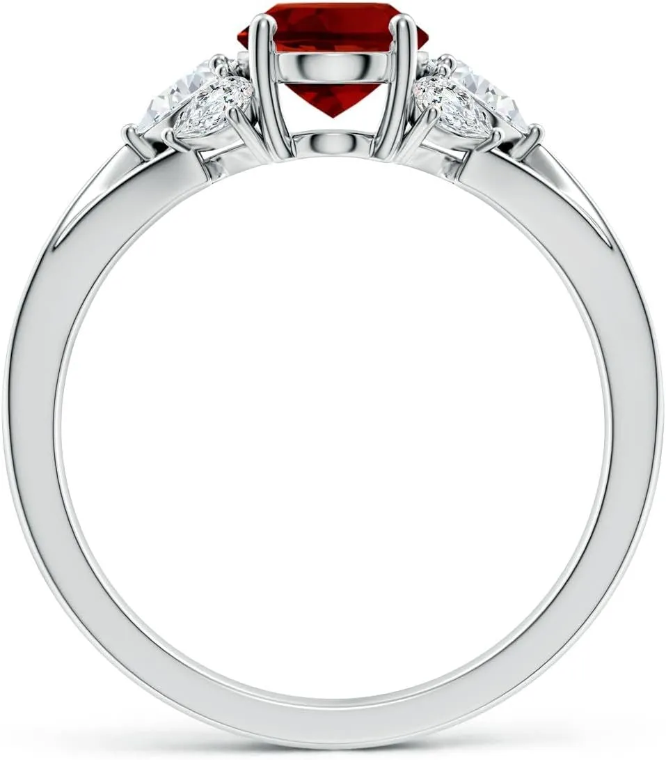Angara Lab Grown Oval Ruby Engagement Ring with Lab Pear Diamonds in 14K Solid Gold/Platinum | July Birthstone, Birthday, Anniversary, Wedding Jewelry Gift for Women