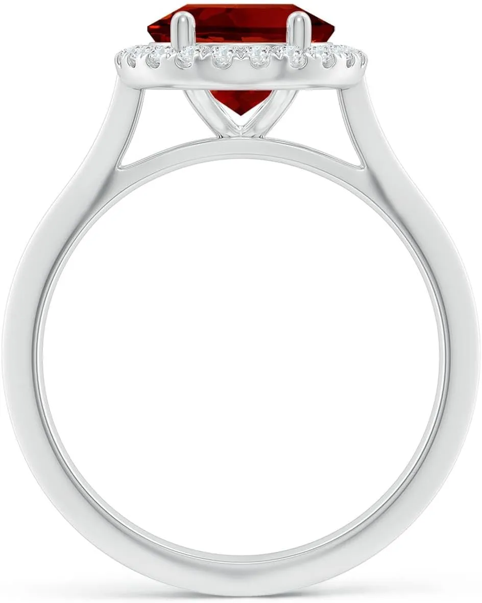 Angara Lab Grown Oval Ruby Halo Knife-Edge Shank Engagement Ring in 14K Solid Gold/Platinum | July Birthstone, Birthday, Anniversary, Wedding Jewelry Gift for Women
