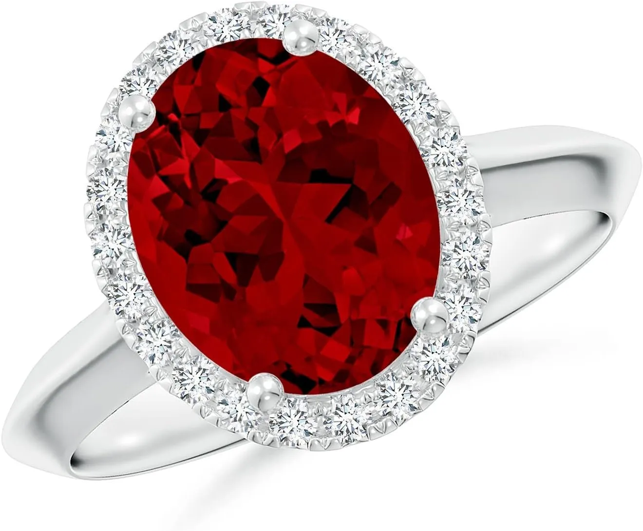 Angara Lab Grown Oval Ruby Halo Knife-Edge Shank Engagement Ring in 14K Solid Gold/Platinum | July Birthstone, Birthday, Anniversary, Wedding Jewelry Gift for Women