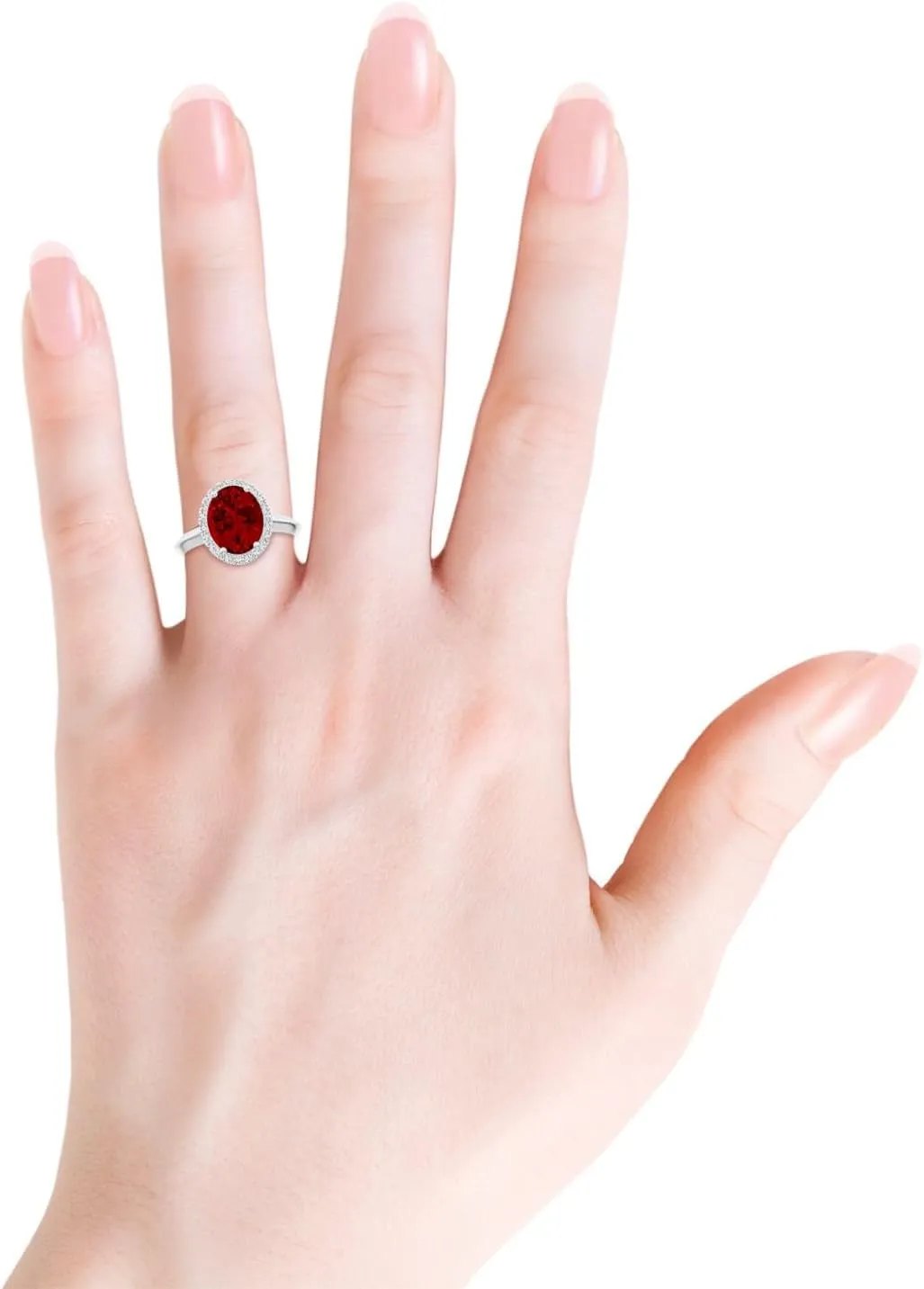 Angara Lab Grown Oval Ruby Halo Knife-Edge Shank Engagement Ring in 14K Solid Gold/Platinum | July Birthstone, Birthday, Anniversary, Wedding Jewelry Gift for Women