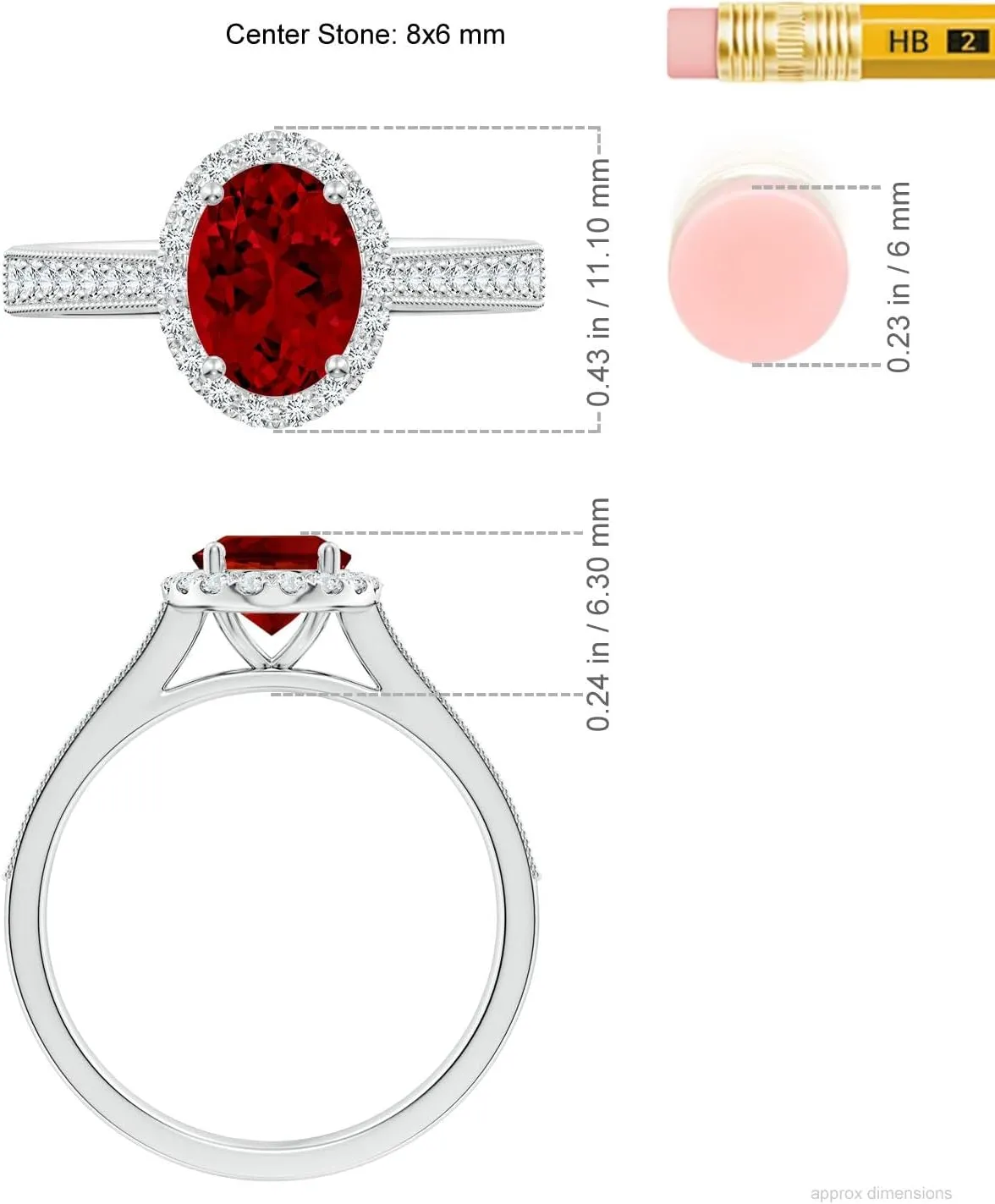 Angara Lab Grown Oval Ruby Reverse Tapered Shank Halo Engagement Ring in 14K Solid Gold/Platinum | July Birthstone, Birthday, Anniversary, Wedding Jewelry Gift for Women