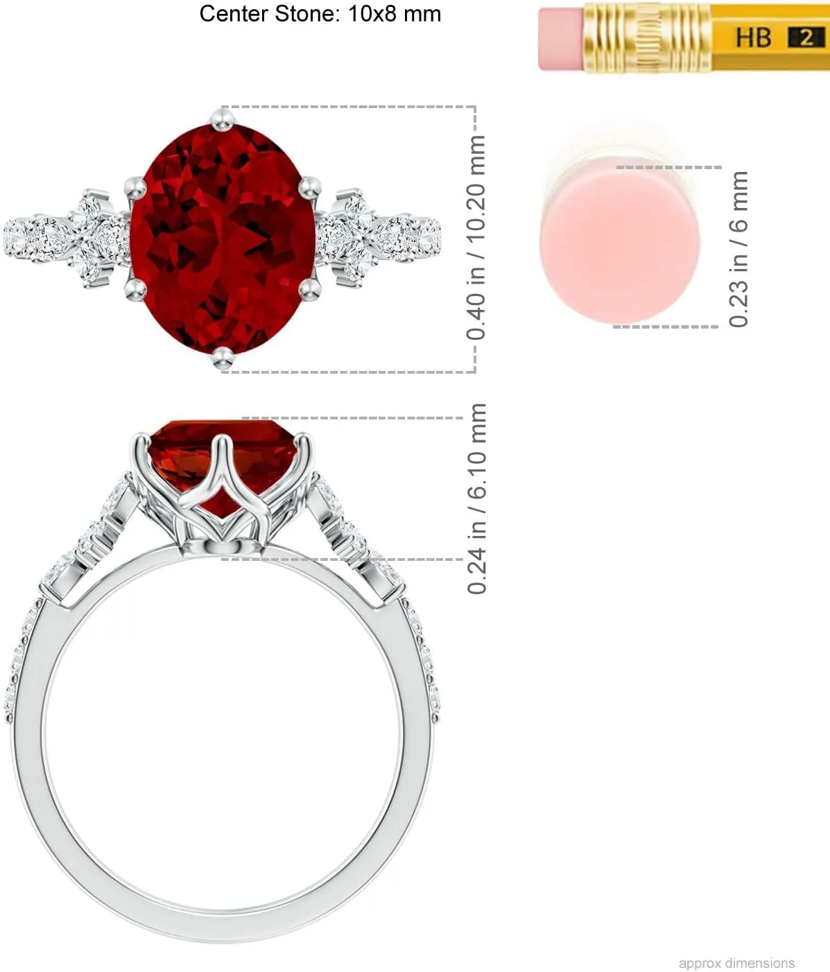 Angara Lab Grown Oval Ruby Side Stone Engagement Ring with Accents in 14K Solid Gold/Platinum | July Birthstone, Birthday, Anniversary, Wedding Jewelry Gift for Women