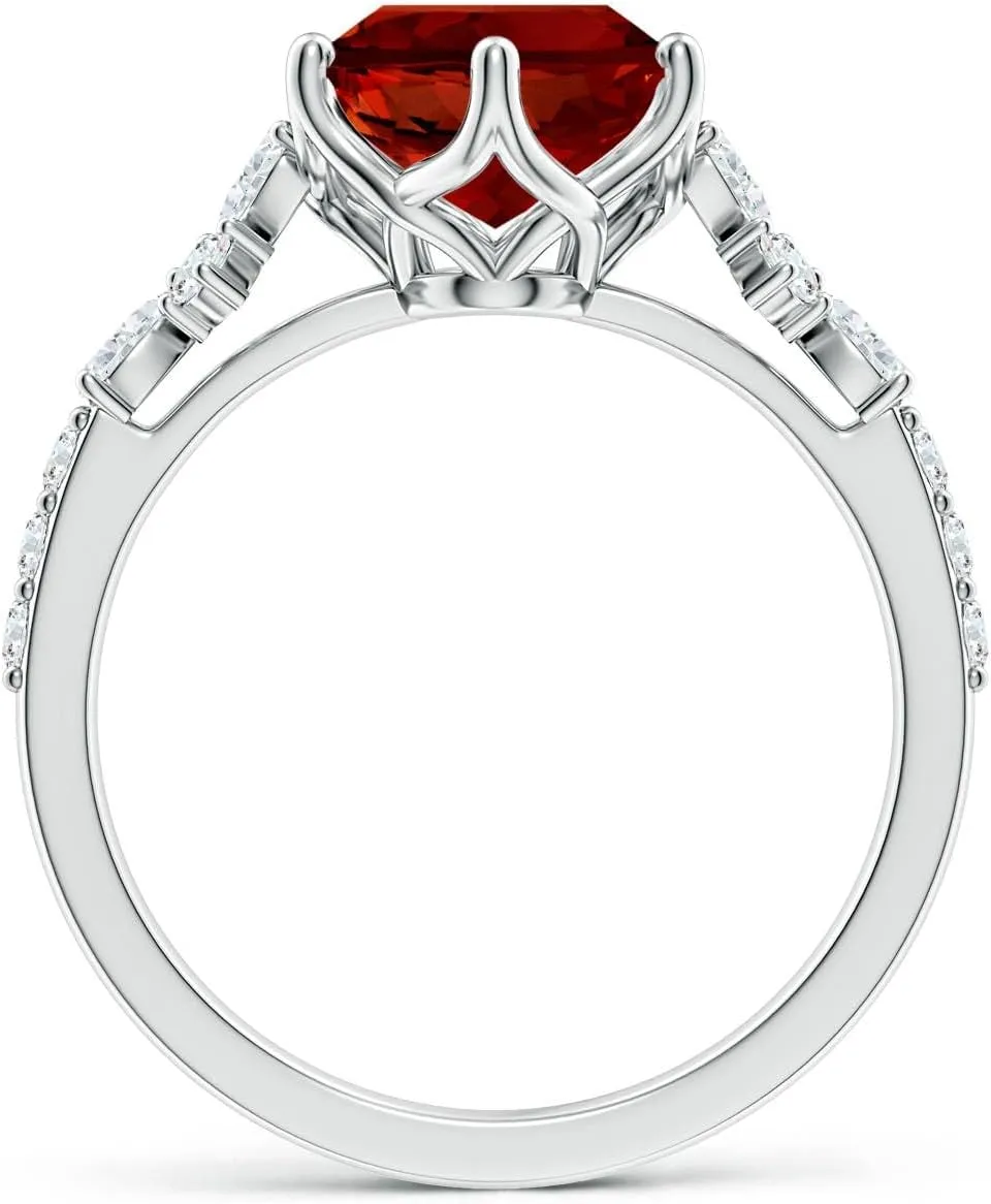 Angara Lab Grown Oval Ruby Side Stone Engagement Ring with Accents in 14K Solid Gold/Platinum | July Birthstone, Birthday, Anniversary, Wedding Jewelry Gift for Women