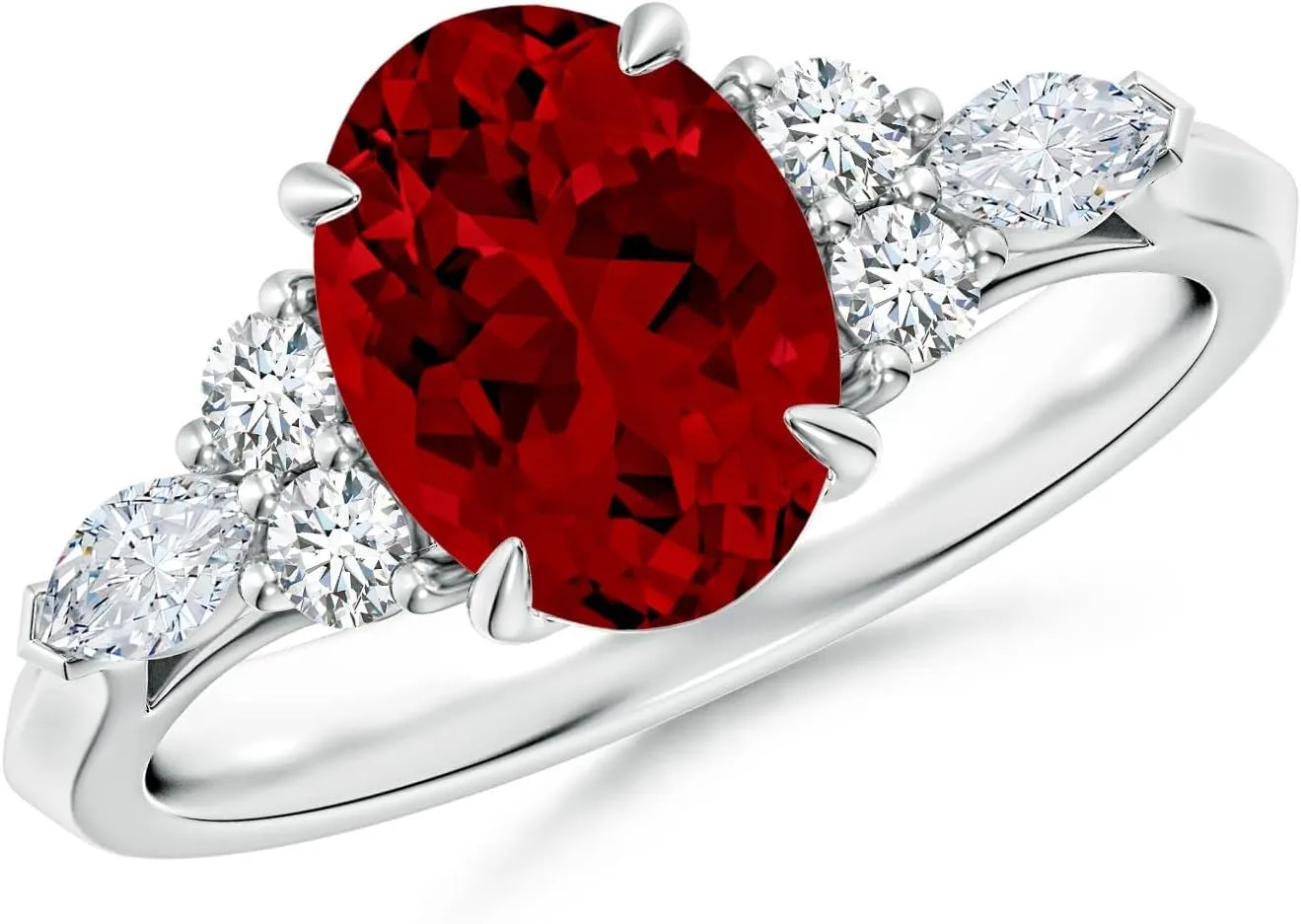 Angara Lab Grown Oval Ruby Side Stone Engagement Ring with Diamonds in 14K Solid Gold/Platinum | July Birthstone, Birthday, Anniversary, Wedding Jewelry Gift for Women