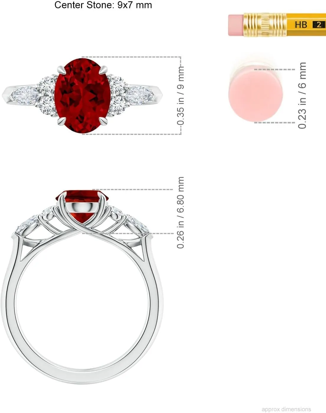 Angara Lab Grown Oval Ruby Side Stone Engagement Ring with Diamonds in 14K Solid Gold/Platinum | July Birthstone, Birthday, Anniversary, Wedding Jewelry Gift for Women