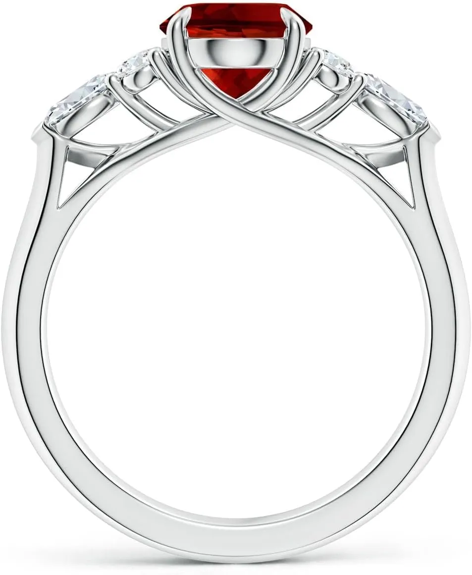 Angara Lab Grown Oval Ruby Side Stone Engagement Ring with Diamonds in 14K Solid Gold/Platinum | July Birthstone, Birthday, Anniversary, Wedding Jewelry Gift for Women