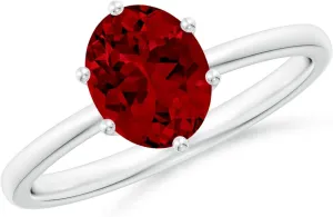 Angara Lab Grown Oval Ruby Solitaire Classic Engagement Ring in 14K Solid Gold/Platinum | July Birthstone, Birthday, Anniversary, Wedding Jewelry Gift for Women